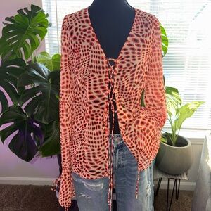 Fashion Nova Red and Black Lace-Up Blouse
